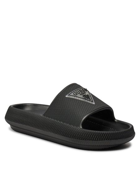 Guess Klapki E4GZ27 WG5X0 Czarny. Czarne klapki damskie Guess, z aplikacjami, z syntetyku, bez obcasa. Za 149.99 zł.