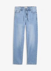 Dżinsy o kroju loose z prostymi nogawkami i talią mid waist. Niebieskie jeansy damskie bonprix. Za 127.99 zł.