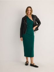 Sukienka na jedno ramię - zielony. Zielone sukienki damskie Reserved, l, bez wzorów, z dzianiny, bez kołnierzyka, bez ramiączek, dopasowane. W wyprzedaży za 59.99 zł.