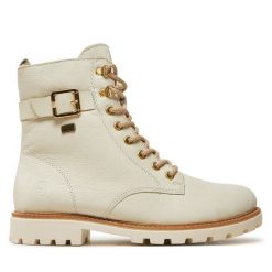 Trzewiki Remonte. Białe botki damskie Remonte, bez obcasa, na płaskiej podeszwie, bez zapięcia. Za 391.00 zł.