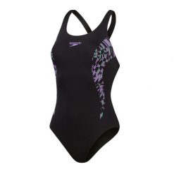 Damski kostium kąpielowy 1-częściowy Speedo Eco+ Placement Muscleback. Fioletowe kostiumy jednoczęściowe damskie Speedo, bez wzorów, z poliesteru, sportowe, do pływania. Za 172.51 zł.