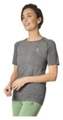 Koszulka tech. damska Odlo T-shirt crew neck s/s ESSENTIAL SEAMLESS. Szare koszulki sportowe damskie Odlo, l, bez wzorów, z materiału, bez kołnierzyka, bez ramiączek, do biegania. Za 189.30 zł.