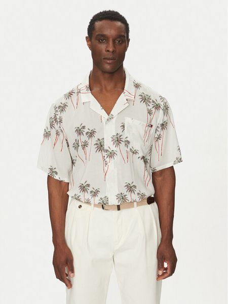 Tommy Hilfiger Koszula Bowling Shirt Print UM0UM03227 Beżowy Regular Fit. Brązowe koszule męskie Tommy Hilfiger, m, bez wzorów, z syntetyku, bez kołnierzyka, bez ramiączek. Za 189.99 zł.