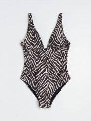 Jednoczęściowy strój kąpielowy w zeberkę - wielobarwny. Kostiumy jednoczęściowe damskie Sinsay, l, bez wzorów. Za 59.99 zł.