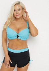 Niebiesko-Czarne Bikini Biustonosz i Majtki ze Ściągaczami Ulonaniela. Niebieskie bikini damskie Born2be, na lato, plus size, z aplikacjami, plus size. Za 44.99 zł.