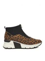 Rieker Botki CEO-N6352-90 Czarny. Czarne botki damskie Rieker, z materiału, bez obcasa, na koturnie, bez zapięcia. Za 219.99 zł.