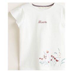 Mango Kids - Top dziecięcy Bloom 110-164 cm. Białe t-shirty i topy dla dziewczynek Mango Kids, z aplikacjami, z bawełny, bez ramiączek. W wyprzedaży za 29.90 zł.