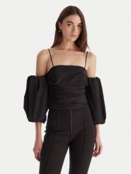 PINKO Bluzka Taffeta 105552 Y3LE Czarny Regular Fit. Czarne bluzki damskie Pinko, bez wzorów, z syntetyku, bez kołnierzyka, bez ramiączek. Za 1,239.00 zł.