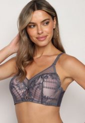 Szaro-Różowy Koronkowy Biustonosz z Usztywnianymi Miseczkami i Odpinanymi Ramiączkami Christial. Szare biustonosze Born2be, bez wzorów, z jeansu. Za 24.99 zł.