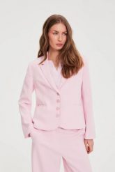 Jednorzędowa marynarka różowa. Czerwone żakiety damskie MOODO, l, bez wzorów, z elastanu. Za 199.99 zł.