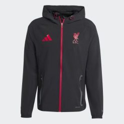 Bluza Liverpool FC Tiro 25 Competition Vis Tech Travel. Czarne bluzy męskie Adidas, l, bez wzorów, z materiału, bez kaptura. Za 383.00 zł.