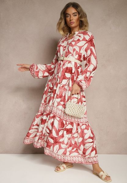 Czerwona Wiskozowa Sukienka Koszulowa w Liście Lioelene. Czerwone sukienki damskie Renee, do pracy, l, bez wzorów, z wiskozy, biznesowe, bez kołnierzyka, bez ramiączek, maxi, koszulowe. Za 69.99 zł.