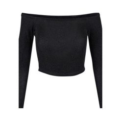 Damska Brokatowa Bluzka Na Ramiączkach Z Długim Rękawem. Czarne bluzki damskie Urban Classics, xl, bez wzorów, sportowe, bez kołnierzyka, bez ramiączek. Za 96.99 zł.