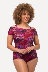 Damski Kostium kąpielowy dekolt carmen miękkie miseczki odpinane ramiączka. Czerwone kostiumy jednoczęściowe damskie Ulla Popken, plus size, bez wzorów, z elastanu, plus size, do pływania. Za 223.99 zł.