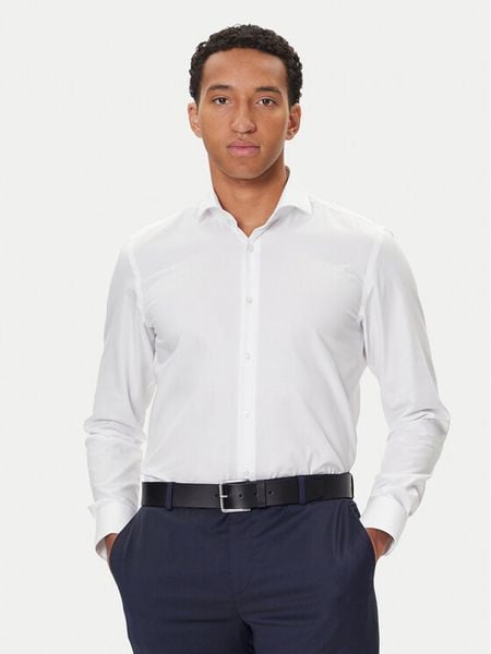 BOSS Koszula H-Hank 50550925 Biały Slim Fit. Białe koszule męskie Boss, m, bez wzorów, z bawełny, biznesowe, bez kołnierzyka, bez ramiączek. Za 389.99 zł.