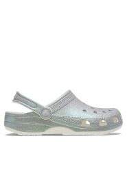 Crocs Klapki Classic Iridescent Glitter Clog 211005 Srebrny. Szare klapki damskie Crocs, bez wzorów, z tworzywa sztucznego, bez obcasa. Za 149.99 zł.