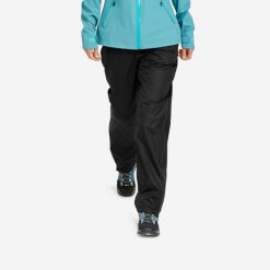 Spodnie turystyczne wierzchnie damskie Quechua MH500 wodoodporne. Czarne spodnie sportowe damskie QUECHUA, l, bez wzorów, z materiału, trekkingowe. Za 199.99 zł.