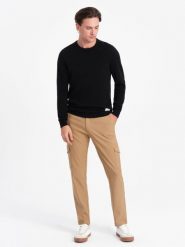 Spodnie męskie materiałowe REGULAR z kieszeniami cargo - jasnobrązowe V4 OM-PACG-0178 - XXL. Brązowe spodnie materiałowe męskie Ombre Clothing, l, bez wzorów, z materiału. W wyprzedaży za 79.99 zł.