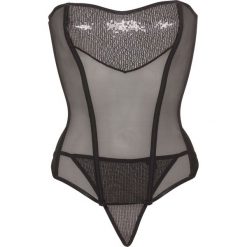 Gorset + stringi (2 części) bonprix czarny. Body damskie marki bonprix. Za 49.99 zł.