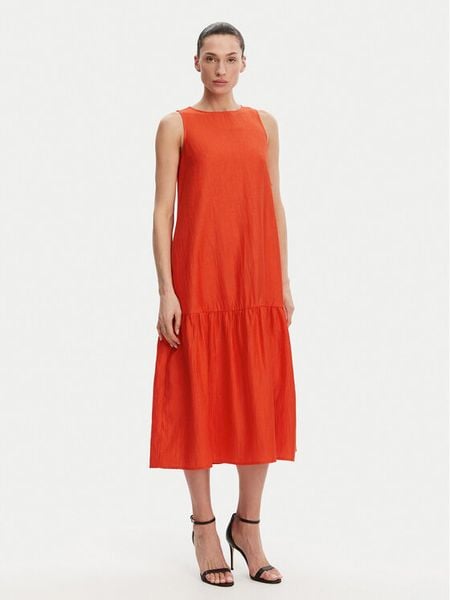KAOS Sukienka letnia RP1MR066 Pomarańczowy Regular Fit. Brązowe sukienki damskie KAOS, na lato, bez wzorów, ze lnu, bez kołnierzyka, bez ramiączek. Za 809.99 zł.