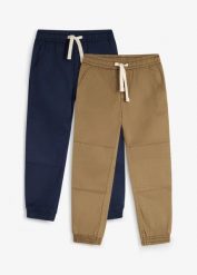 Spodnie z gumką w talii, regular fit, ze stretchem (2 szt.). Niebieskie spodnie materiałowe dla chłopców bonprix, bez wzorów. Za 149.99 zł.