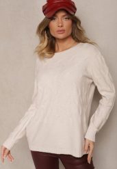 Jasnobeżowy Sweter z Wiskozą Bawełną i Tłoczonym Wzorem Zeiatha. Brązowe swetry damskie Renee, l, bez wzorów, z bawełny, casualowe, bez kołnierzyka, bez ramiączek, bez kaptura. Za 79.99 zł.