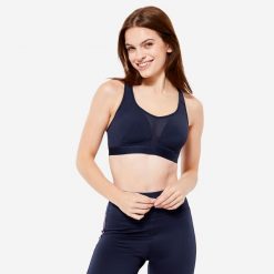 Stanik sportowy Decathlon. Biustonosze Decathlon, bez wzorów, z elastanu, na fitness i siłownię. Za 79.99 zł.
