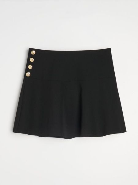 Spódnica mini z ozdobnymi guzikami - czarny. Czarne spódnice damskie Sinsay, l, bez wzorów, mini. W wyprzedaży za 19.99 zł.