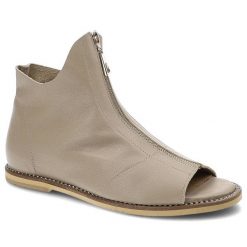 Sandały damskie Lamanti, naturalna skóra licowa zabudowana cholewka z frontowym zamkiem otwarty nosek, bez, 977-203. Brązowe klapki damskie LAMANTI, z aplikacjami, ze skóry, bez obcasa, na płaskiej podeszwie, bez zapięcia. Za 373.99 zł.