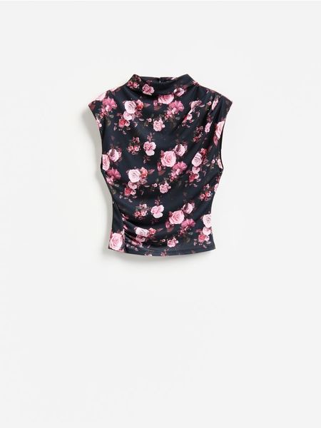 Bluzka z nadrukiem - wielobarwny. Bluzki damskie Reserved, l, bez wzorów, z tkaniny, bez kołnierzyka, bez ramiączek. Za 79.99 zł.