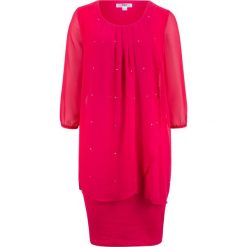 Sukienka shirtowa z szyfonową wstawką, rękawy 3/4 bonprix czerwień granatu. Czerwone sukienki damskie bonprix, z szyfonu. Za 129.99 zł.