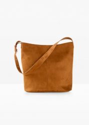 Torebka w optyce weluru. Brązowe torebki do ręki damskie bonprix, bez wzorów, ze skóry, bez dodatków. Za 124.99 zł.