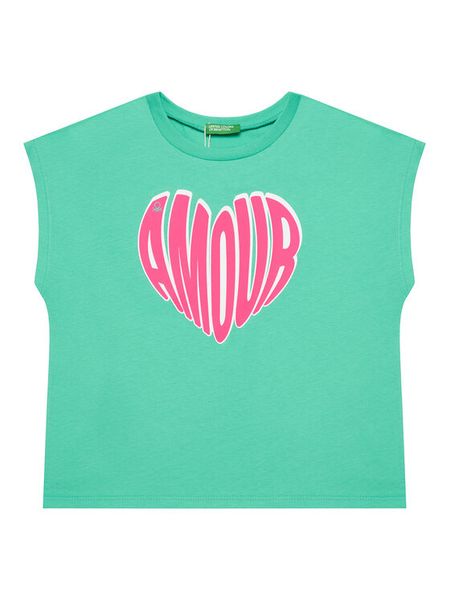 United Colors Of Benetton Top 3JERC10PB Zielony Regular Fit. Zielone t-shirty i topy dla dziewczynek United Colors Of Benetton, bez wzorów, z bawełny, bez ramiączek. Za 24.99 zł.