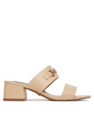 Nine West Klapki 2560-01 Beżowy. Brązowe klapki damskie Nine West, bez wzorów, z materiału, bez obcasa. Za 199.99 zł.