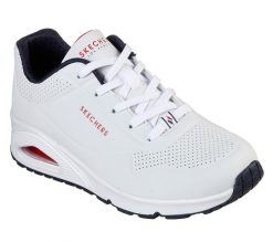 Buty sportowe Sneakersy damskie, Uno-Stand on Air. Białe obuwie sportowe damskie Skechers, bez wzorów, z materiału, trekkingowe. Za 329.99 zł.