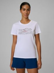 4F T-shirt regular z nadrukiem damski - biały XS. Białe t-shirty damskie 4f, xs, bez wzorów, z bawełny, bez kołnierzyka. Za 59.99 zł.