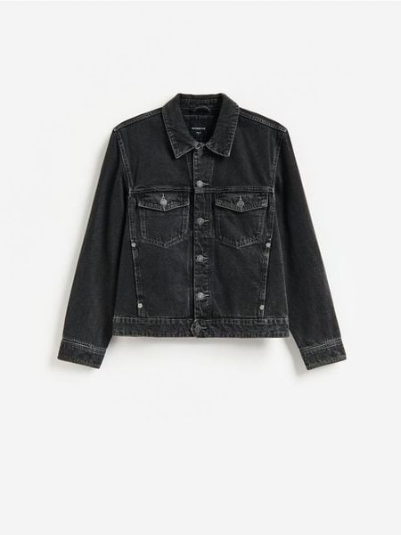 Jeansowa kurtka - szary. Szare kurtki męskie Reserved, l, bez wzorów, z denimu, bez kaptura. Za 169.99 zł.