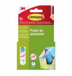 Staples Taśmy klejące Paski do plakatów COMMAND™ (17024) małe 12 szt. białe. Białe paski damskie Staples, bez wzorów. Za 23.37 zł.