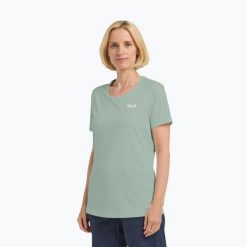 Koszulka trekkingowa damska Jack Wolfskin Tech T. Zielone t-shirty damskie Jack Wolfskin, uniwersalny, bez wzorów, z materiału, klasyczne, bez kołnierzyka. Za 129.99 zł.