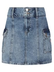 Guess Spódnica jeansowa J6RD20 D45E0 Niebieski Regular Fit. Niebieskie spódniczki dla dziewczynek Guess, z aplikacjami, z jeansu. Za 239.99 zł.
