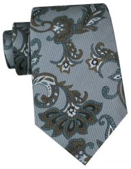 Męski Krawat - Chattier - Stalowy w Kwiaty. Szare krawaty i muchy Chattier, bez wzorów, z tkaniny, eleganckie. Za 55.00 zł.