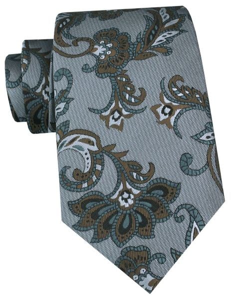 Męski Krawat - Chattier - Stalowy w Kwiaty. Szare krawaty i muchy Chattier, bez wzorów, z tkaniny, eleganckie. Za 55.00 zł.