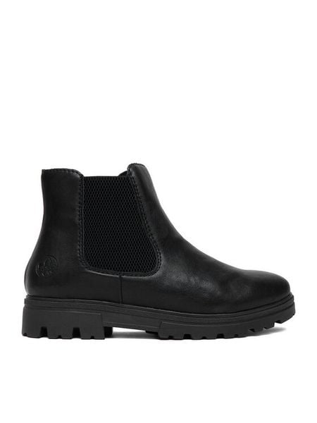 Rieker Botki CEO-43072-00 Czarny. Czarne botki damskie Rieker, ze skóry, bez obcasa, na płaskiej podeszwie, bez zapięcia. Za 369.99 zł.