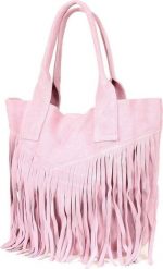 Vera Pelle Pudrowo różowa Torebka damska skórzana zamszowa A4 frędzel duża L83. Czerwone torebki do ręki damskie Vera Pelle, bez wzorów, z zamszu, duże, zamszowe, bez dodatków. Za 175.99 zł.