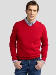 Sweter męski bawełniany z dekoltem v-neck czerwony Vassic 603. Czerwone swetry przez głowę męskie Big Star, l, bez wzorów, z bawełny, bez kołnierzyka. W wyprzedaży za 99.99 zł.