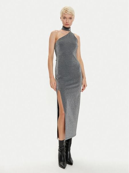 Hugo Sukienka koktajlowa 50522764 Srebrny Slim Fit. Szare sukienki damskie Hugo, xl, bez wzorów, z syntetyku, wizytowe, bez kołnierzyka, bez ramiączek. Za 439.99 zł.
