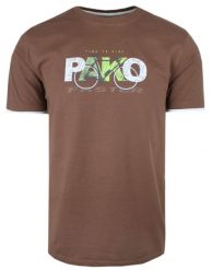 T-Shirt Męski - Brązowy z Motywem Roweru - Pako Jeans. Brązowe t-shirty męskie Pako Jeans, m, bez wzorów, z bawełny, casualowe, bez kołnierzyka. Za 69.00 zł.