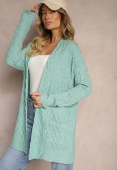 Miętowy Kardigan Nierozpinany o Długim Kroju Ozdobiony Tłoczeniem Vailithe. Zielone kardigany damskie Renee, s, z aplikacjami, z jeansu, eleganckie, długie. Za 139.99 zł.