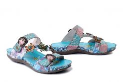 LAURA VITA 0007956 Liloo 41 turquoise, klapki damskie. Niebieskie klapki damskie Laura Vita, bez wzorów, ze skóry, bez obcasa. Za 331.42 zł.