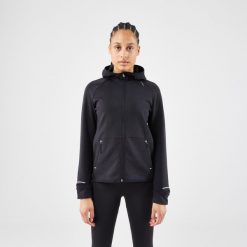 Bluza do biegania damska Kiprun Run 500 Warm ocieplana. Czarne bluzy sportowe damskie KIPRUN, xl, bez wzorów, z elastanu, bez kaptura, do biegania. Za 159.99 zł.